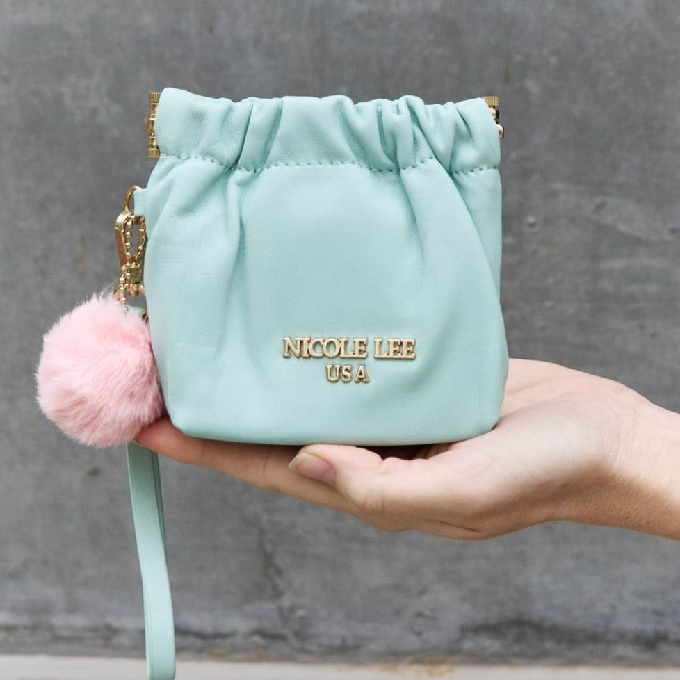Faux Leather Women Pouch with Pompom Keychain - Nicole Lee USA