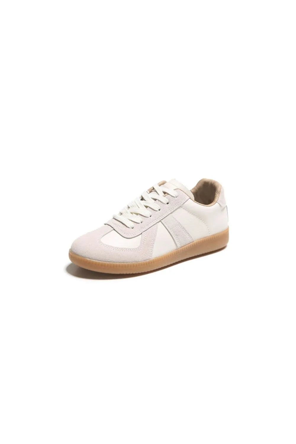 Lace Up Round Toe Flat Sneakers Beige