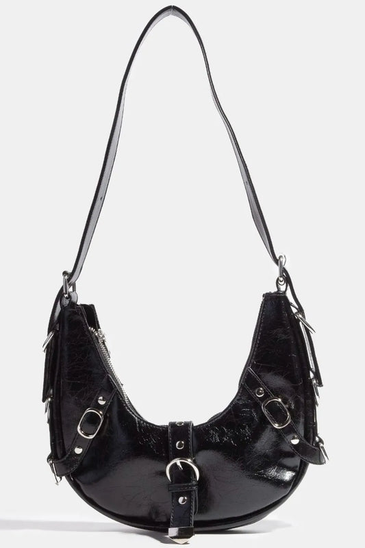 Fame Multi Belt Strap Accent Shoulder Bag BK One Size