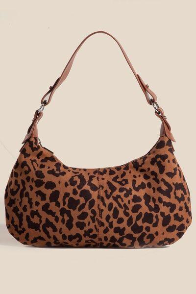 Fame Leopard Middle Stitch Zipper Handbag Leopard One Size