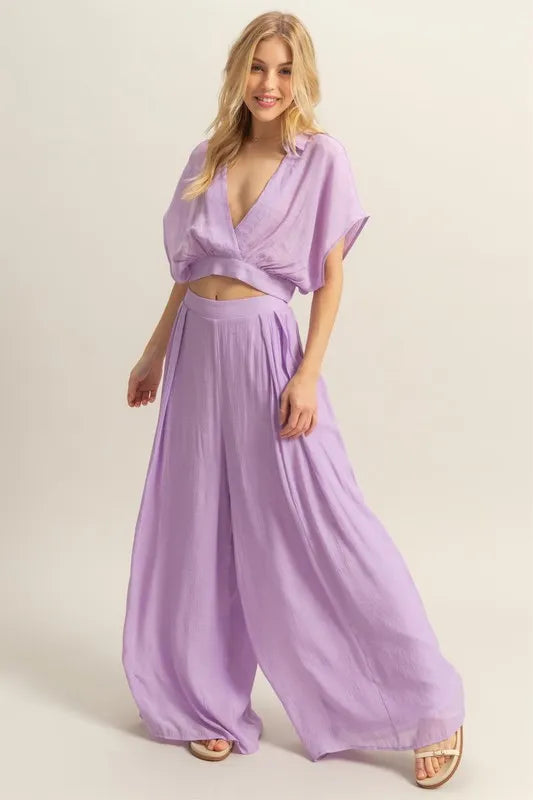 HYFVE Kimono Sleeve Crop Top and Wide Leg Pants Set