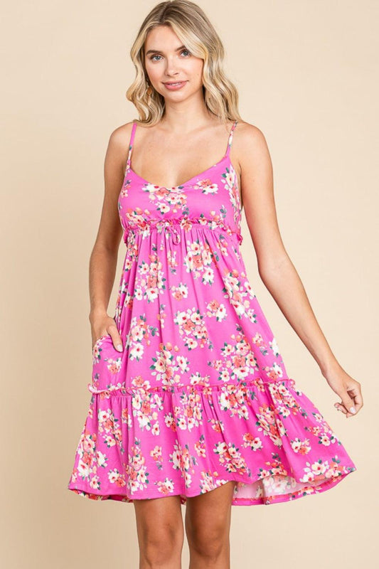 Culture Code Full Size Floral Ruffled Cami Dress Pink