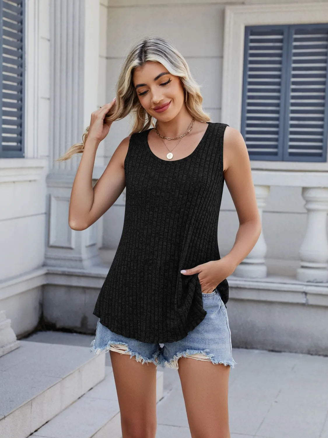 Ribbed Round Neck Tank