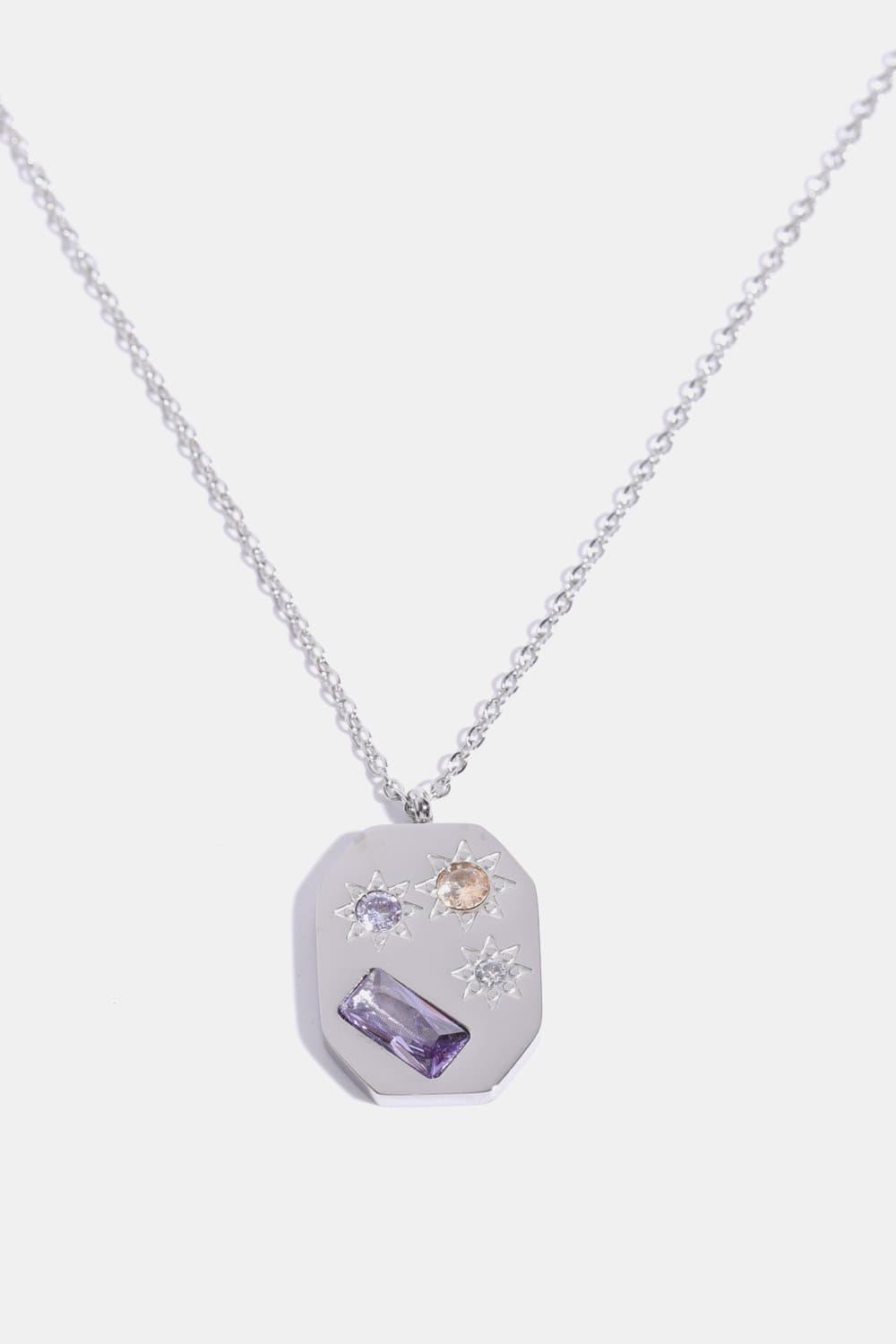 Inlaid Zircon Pendant Stainless Steel Necklace Hexagon Silver One Size
