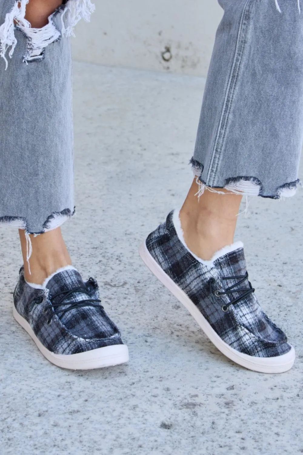 Forever Link Plaid Plush Flat Sneakers