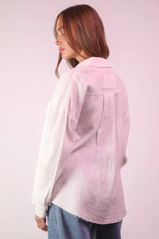 VERY J Plus Size Mineral Washed Gauze Shirt Top