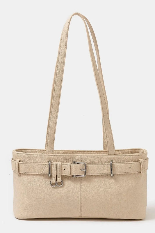 Fame Belt Strap Textured Faux Leather Shoulder Bag IV One Size