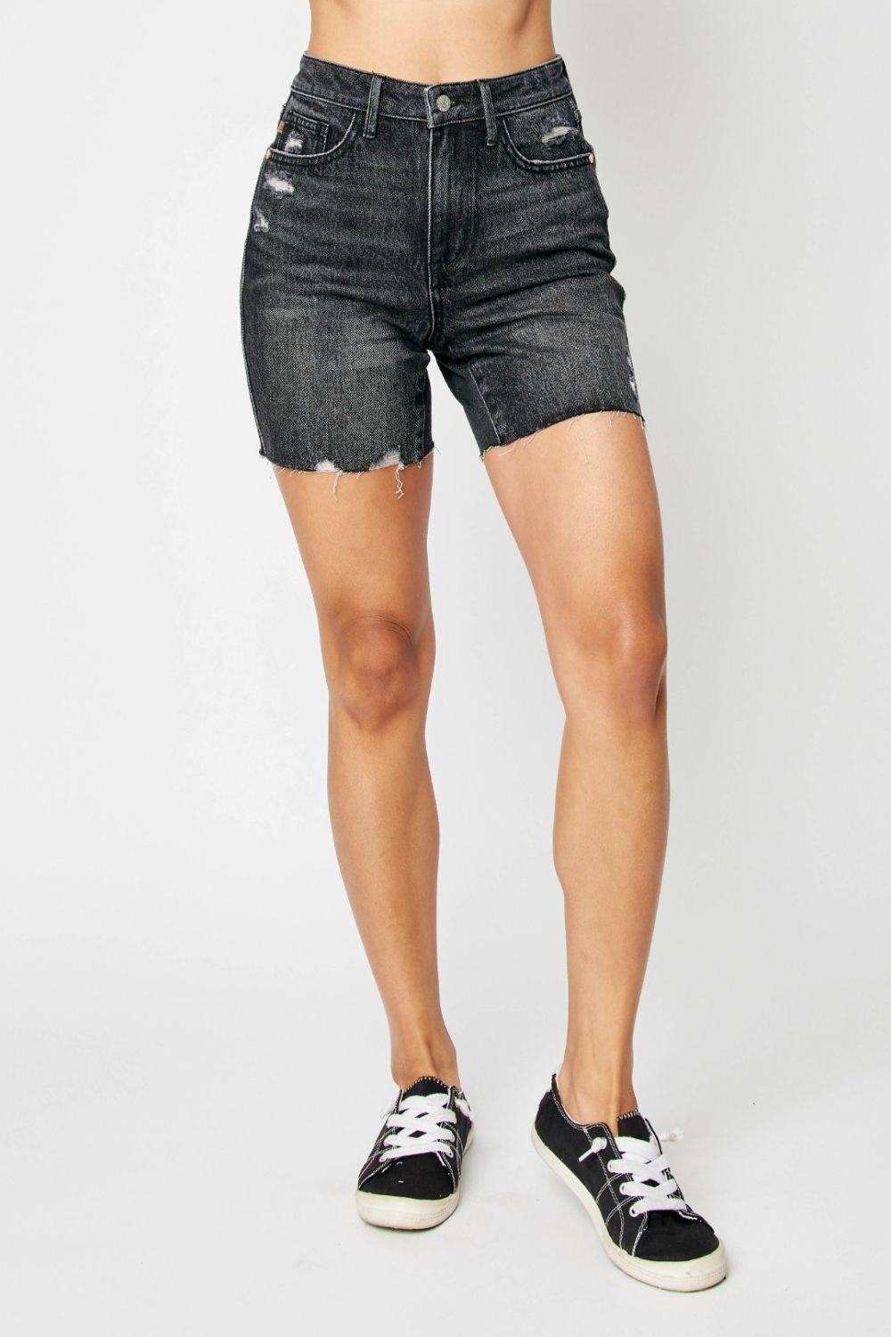 Judy Blue Full Size High Waist Tummy Control Denim Shorts Black