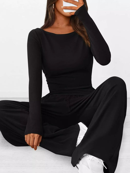 Long Sleeve Top and Wide Leg Pants Set