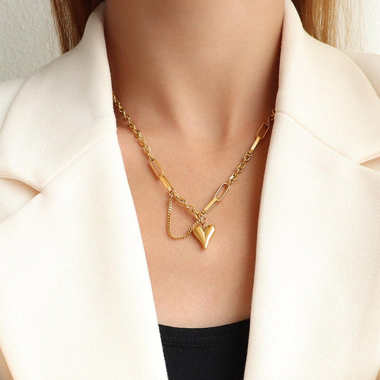 Titanium Steel Heart Pendant Necklace Gold One Size