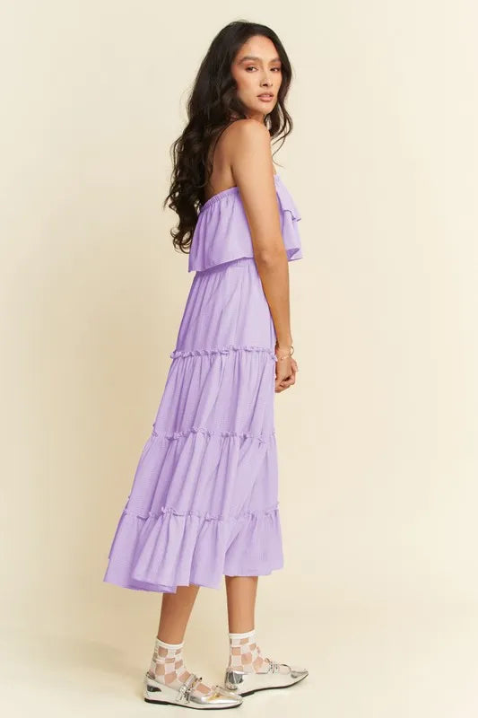 Davi & Dani Tiered Flowing Tube Midi Dress