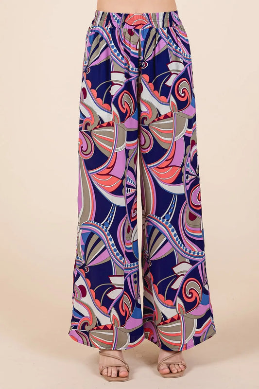 Mittoshop Abstract Print Elastic Waist Wide Leg Pants COBALT MULTI