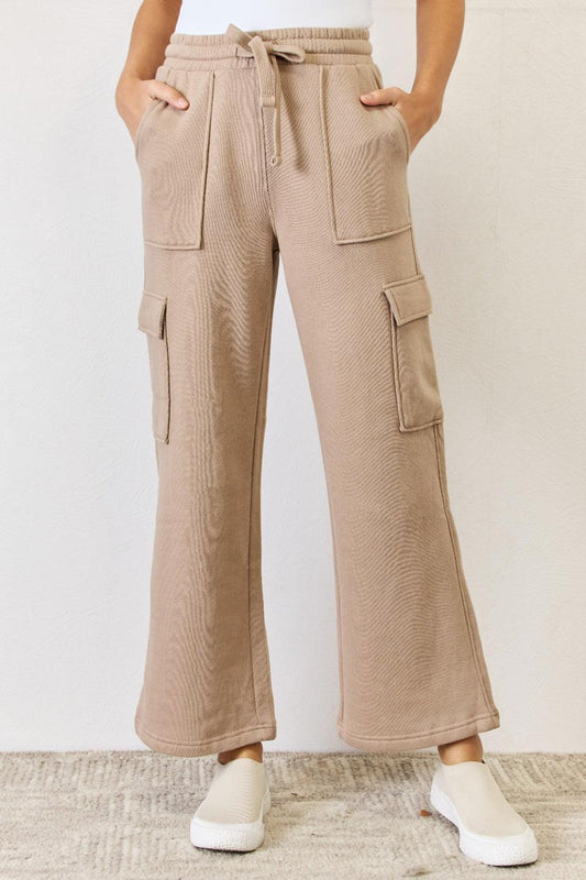 RISEN High Waist Cargo Wide Leg Pants Tan