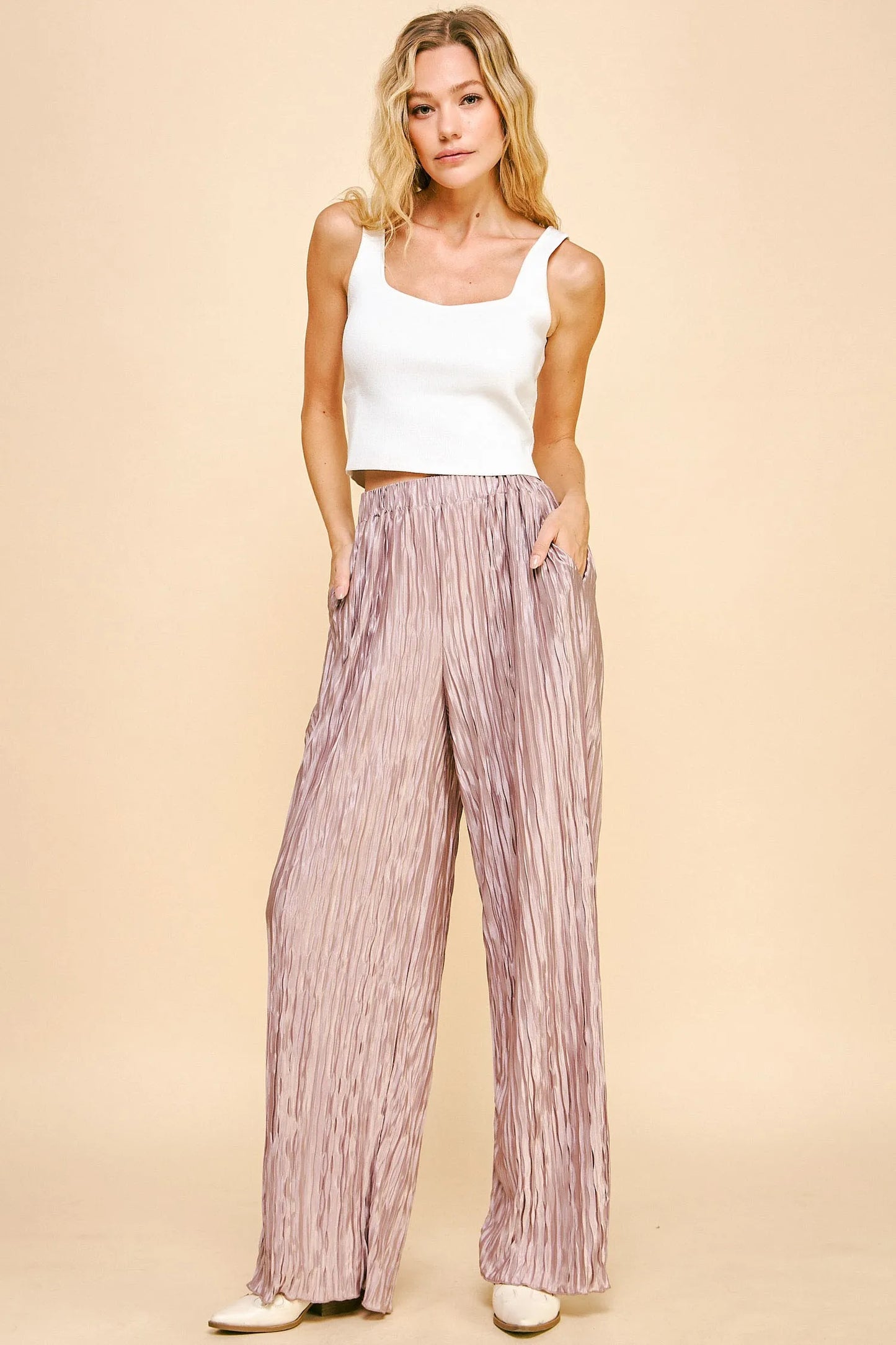 Davi & Dani Geo-pleated Elastic Waistband Pants
