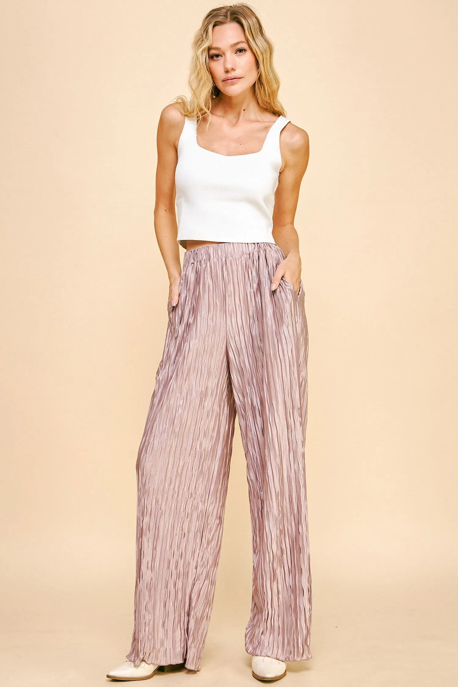 Davi & Dani Geo-pleated Elastic Waistband Pants