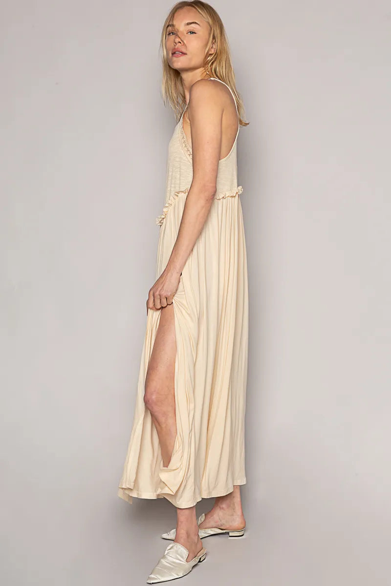 POL Frill Slit Square Neck Cami Dress