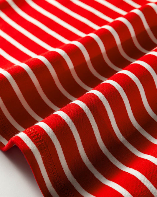 Serena Stripe Ribbed Round Neck Trim Loose Tank Top - Red