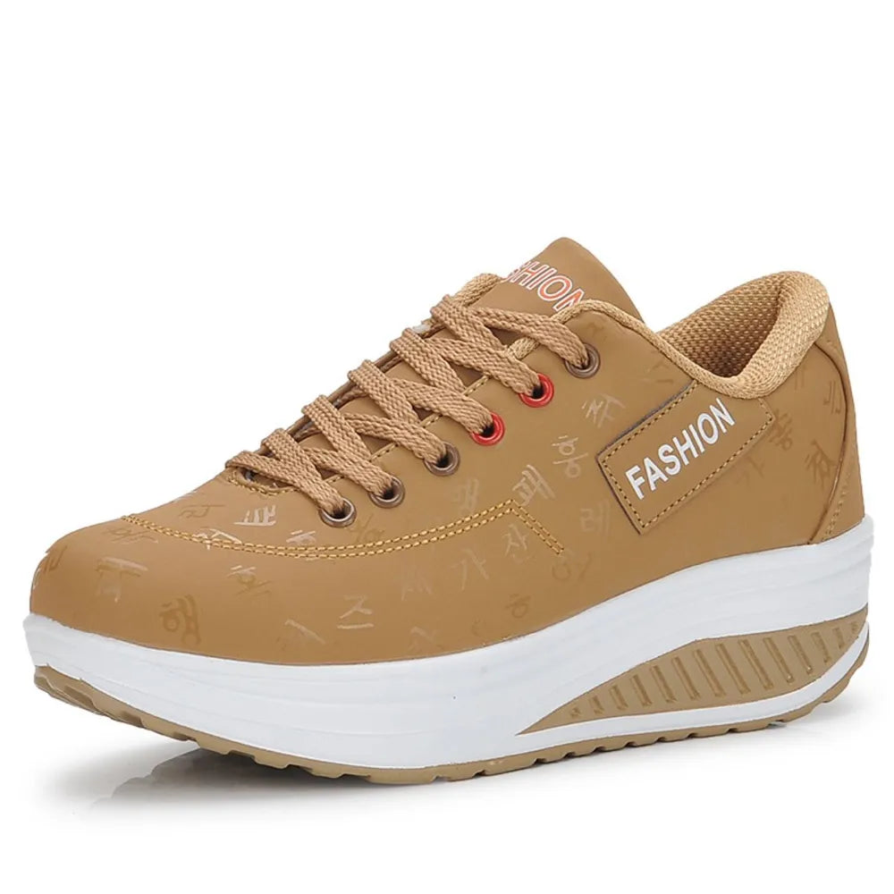 Lace Up Rocker Sole Sneakers Khaki