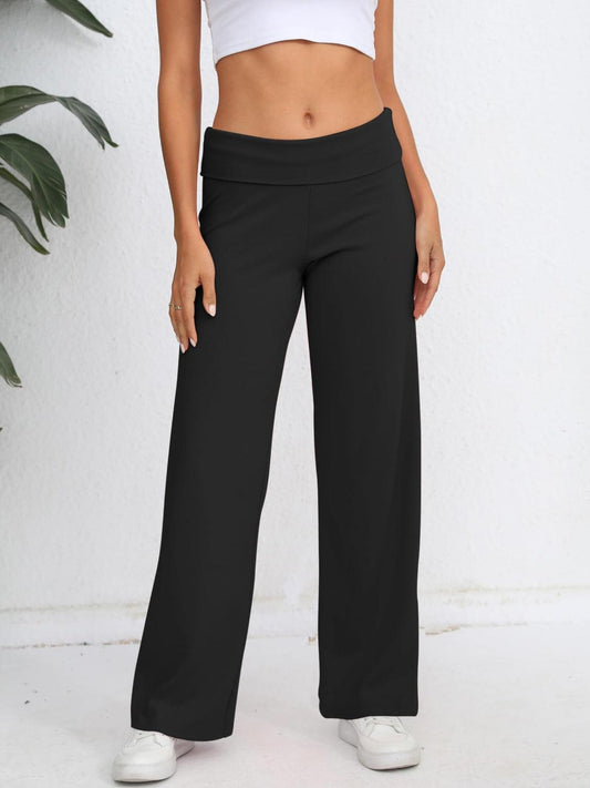 Elastic Waist Wide Leg Pants Black