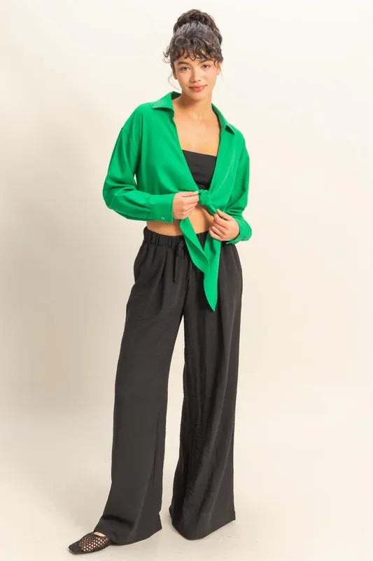 HYFVE Washed Tie Front Crop Top