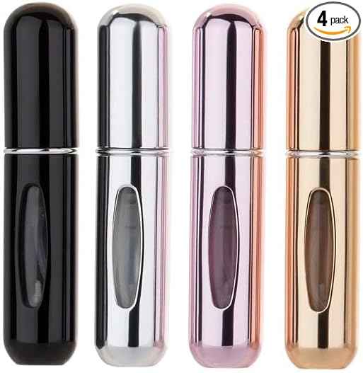Refillable Perfume Atomizer Spray Bottles 5ml, 4-Pack Black_Silver_Pink_Gold