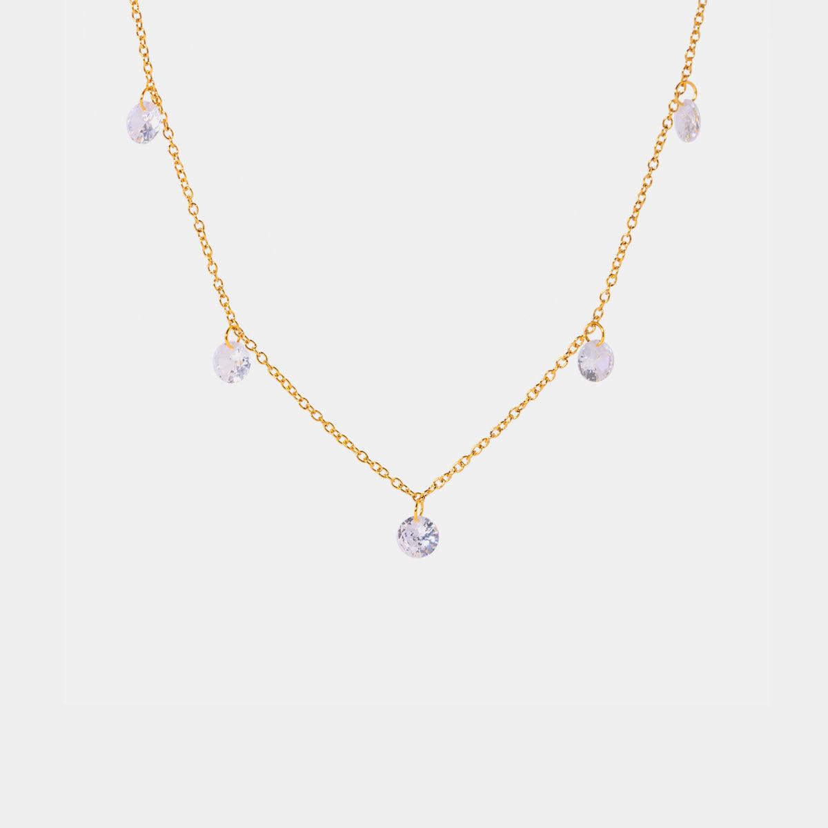 Stainless Steel Rhinestone Charm Necklace Gold One Size
