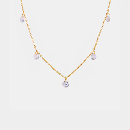 Stainless Steel Rhinestone Charm Necklace Gold One Size