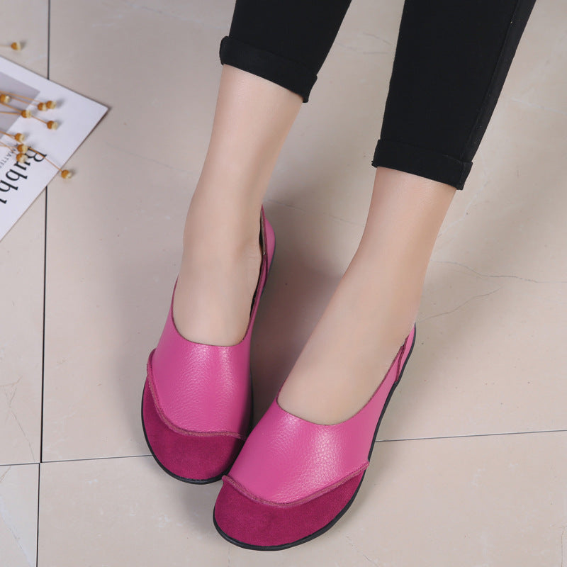 Women's Korean Casual Slip-On Loafers | Low Heel Round Toe Leather Shoes
