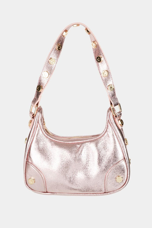 Fame Star Button Trim Hobo Handbag Pink One Size