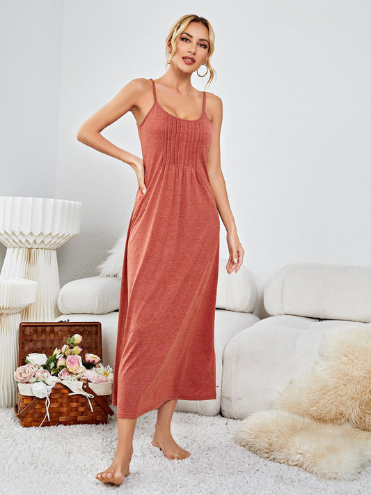 Scoop Neck Spaghetti Strap Night Dress Brick
