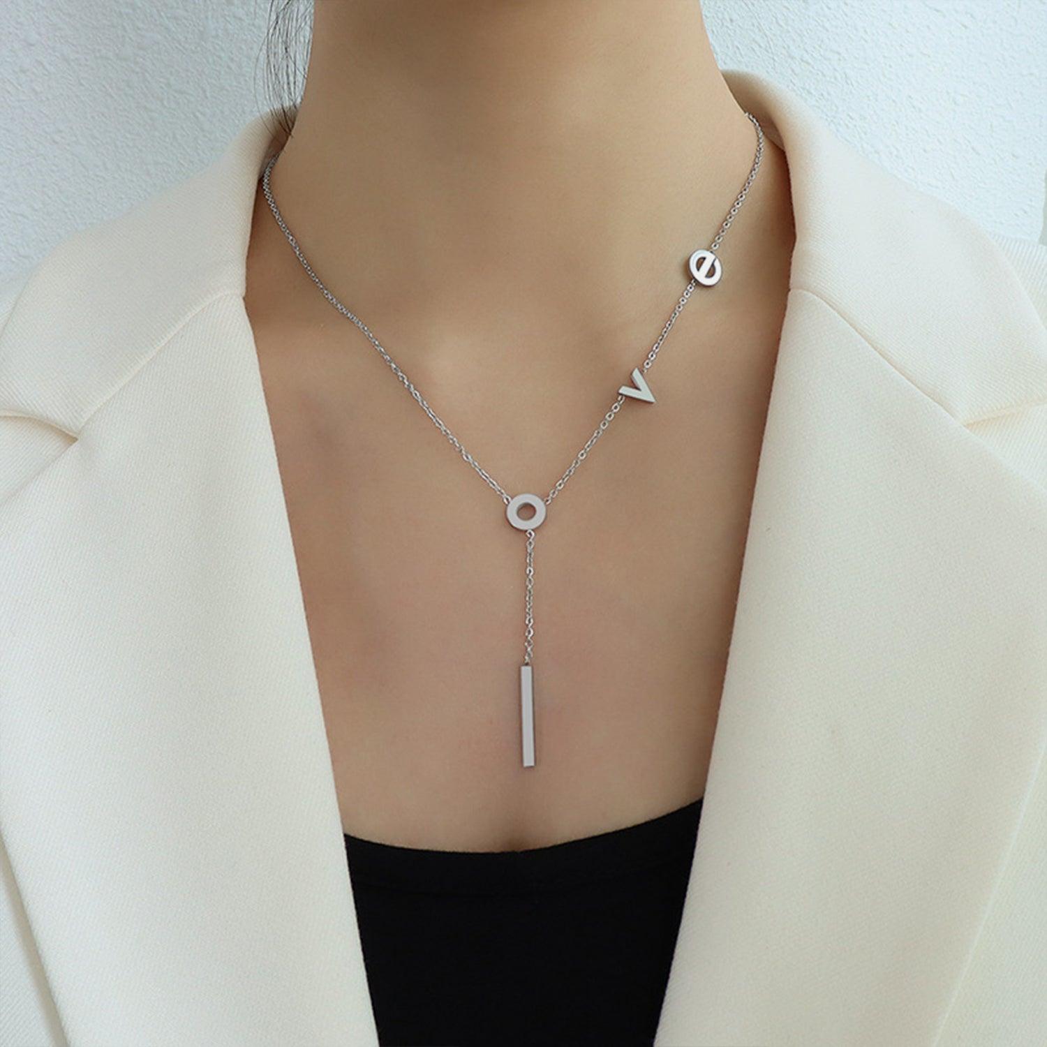 Titanium Steel Letter Necklace Silver One Size