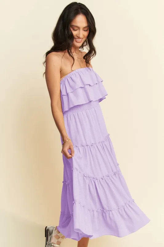Davi & Dani Tiered Flowing Tube Midi Dress