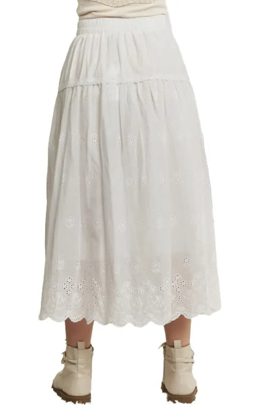 ADORA Elastic Waistband Midi Tiered Midi Skirt