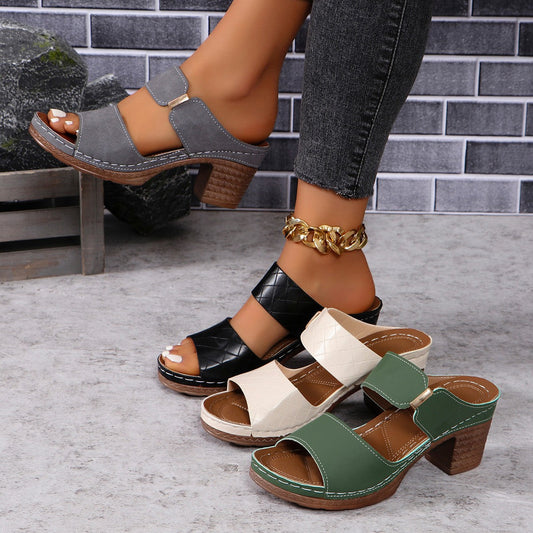 Women's Peep-Toe Chunky Heel Sandals