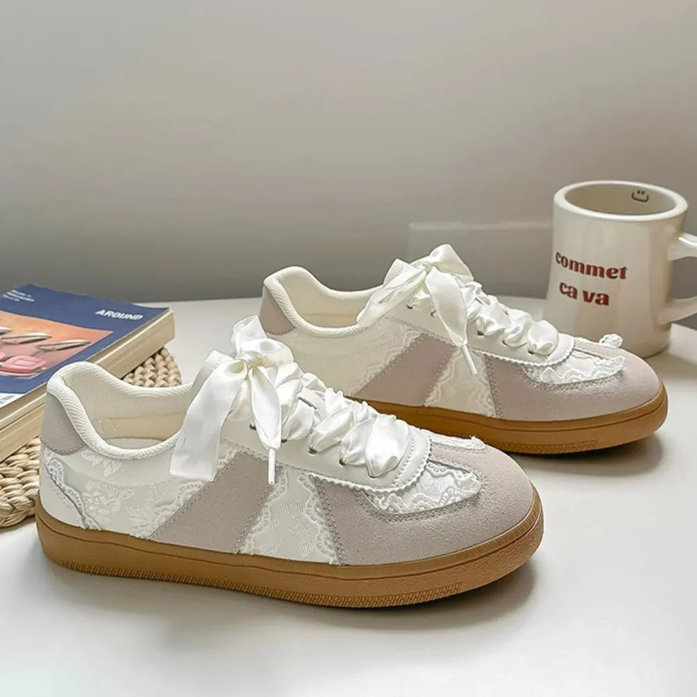 Round Toe Flats Sneakers Beige