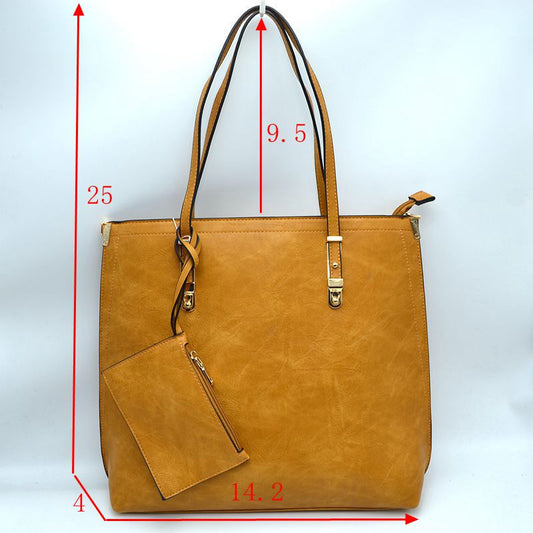 Soft Faux Leather Tote Handbag With Wallet