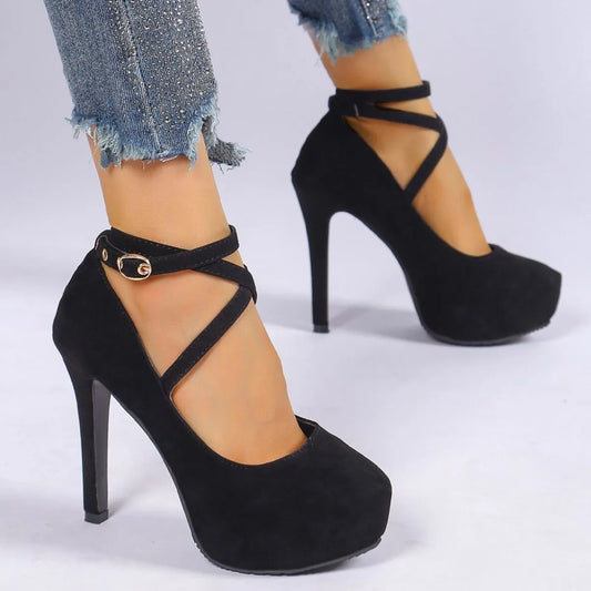 Round Toe Stiletto Pumps Black