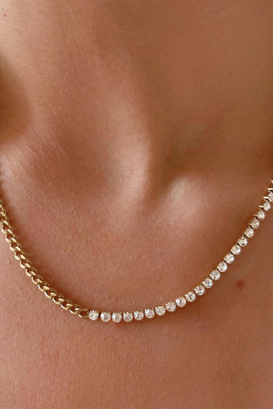 Inlaid Zircon Stainless Steel Necklace Gold One Size