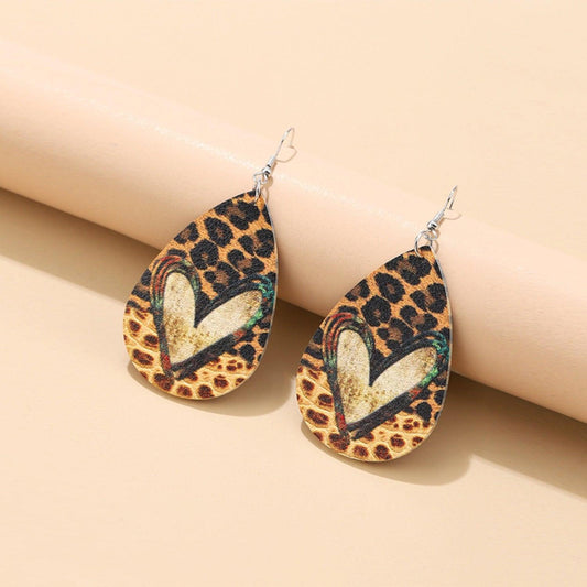 PU Leather Leopard Teardrop Earrings Leopard One Size