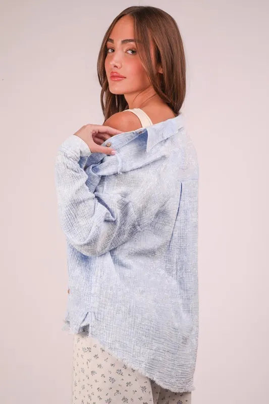 VERY J Plus Size Mineral Washed Gauze Shirt