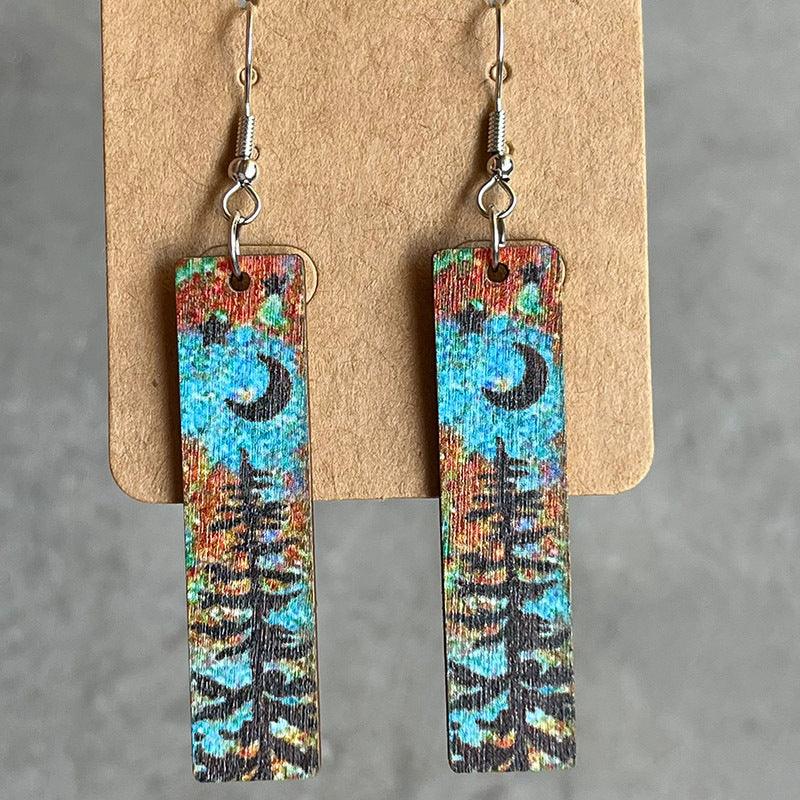 Square Shape Wooden Dangle Earrings Style D One Size