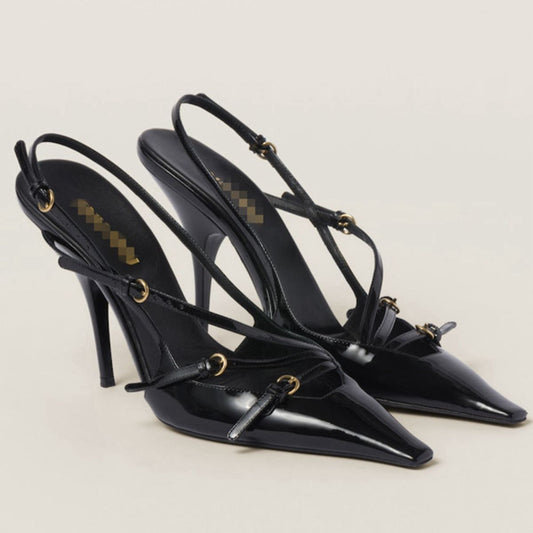 Square Toe Stiletto Pumps Black