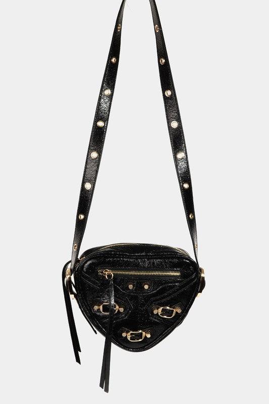 Fame PU Leather Triangle Crossbody Bag Black One Size