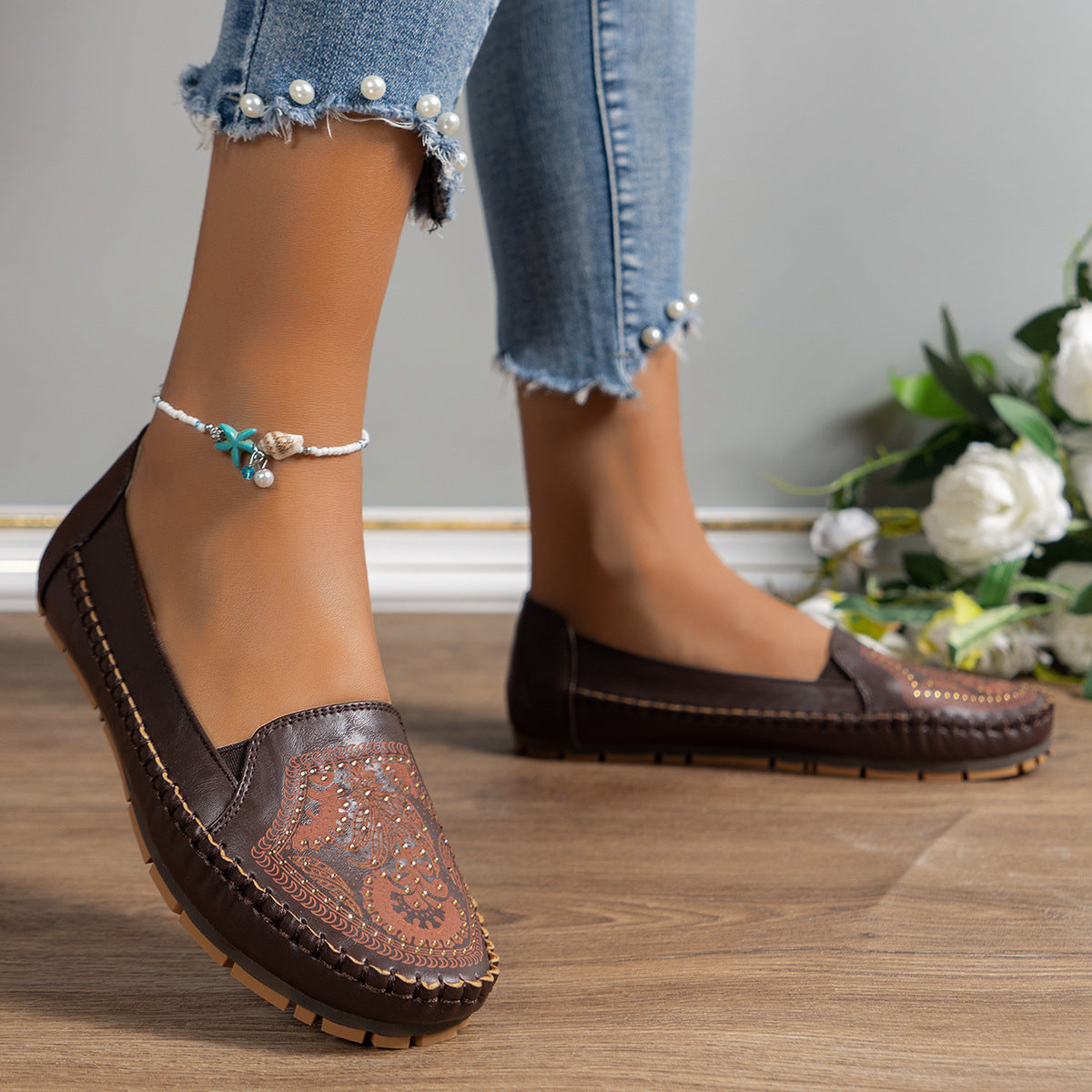 Women's Retro Flat Loafers | Vintage Slip-On Round Toe Shoes | PU Leather Everyday Flats