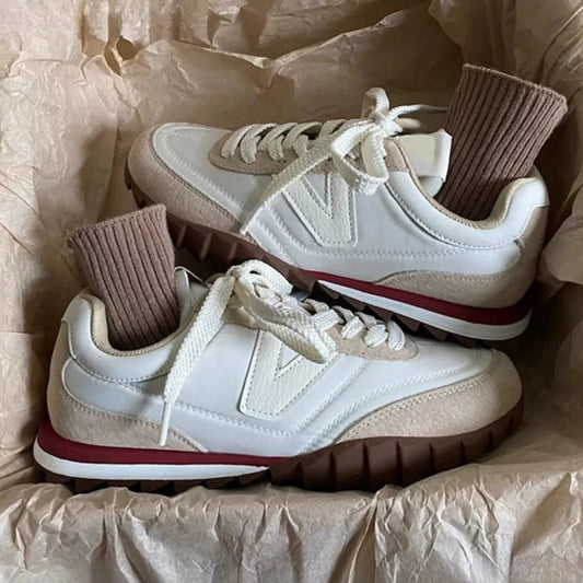 Lace Up Contrast Flat Sneakers White