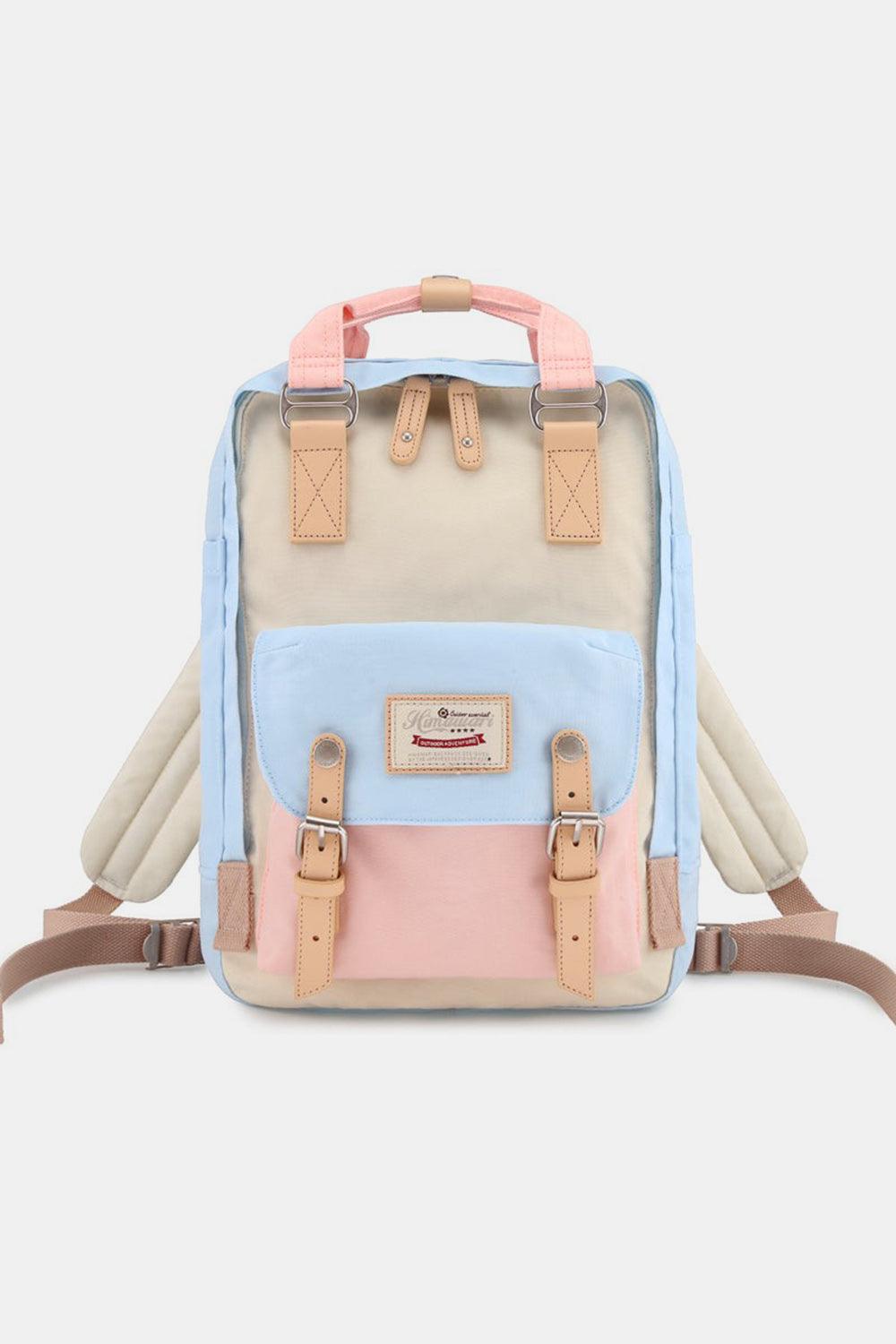 Himawari Contrast Waterproof Nylon Backpack Bag Pink Blue Ivory One Size