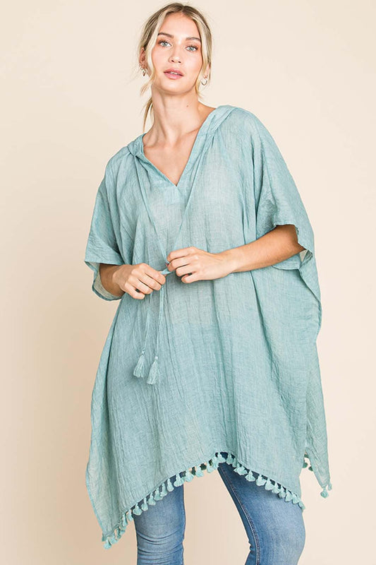 Cotton Bleu by Nu Label Tassel Hem Hooded Cover Up Mint
