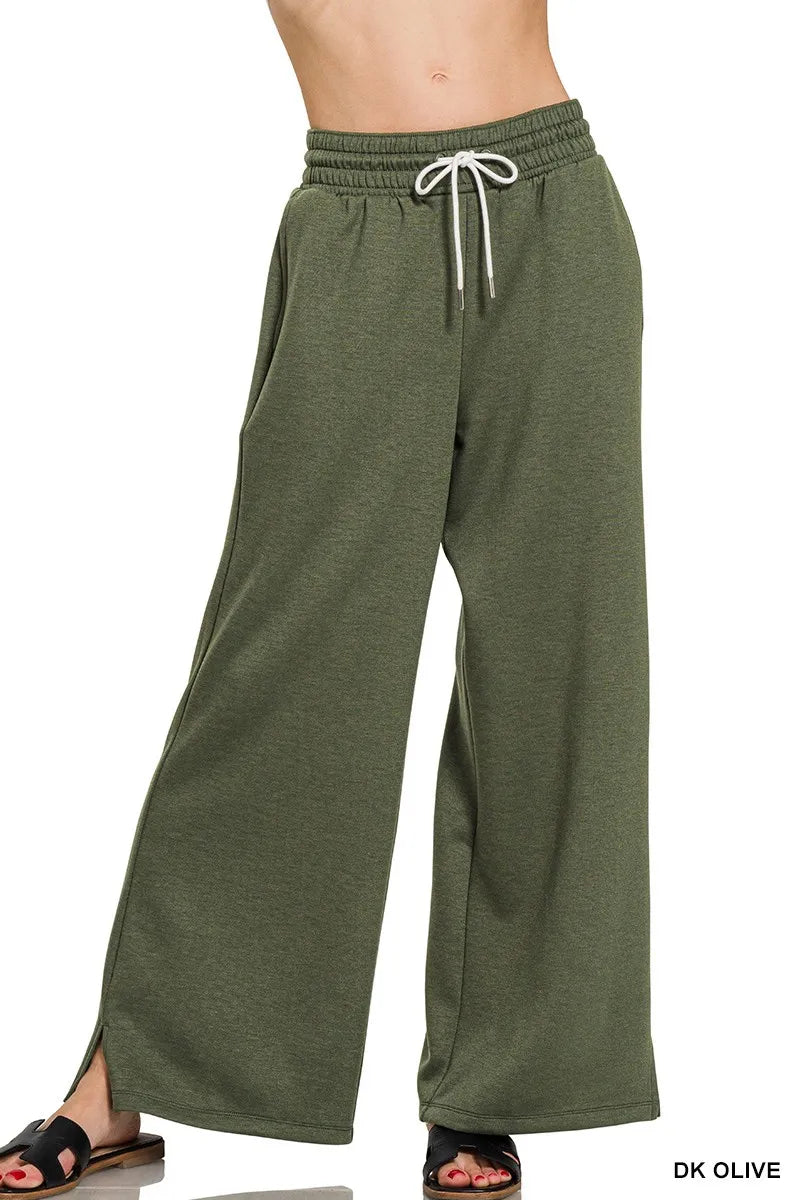 Zenana Scuba Drawstring Pants DK OLIVE