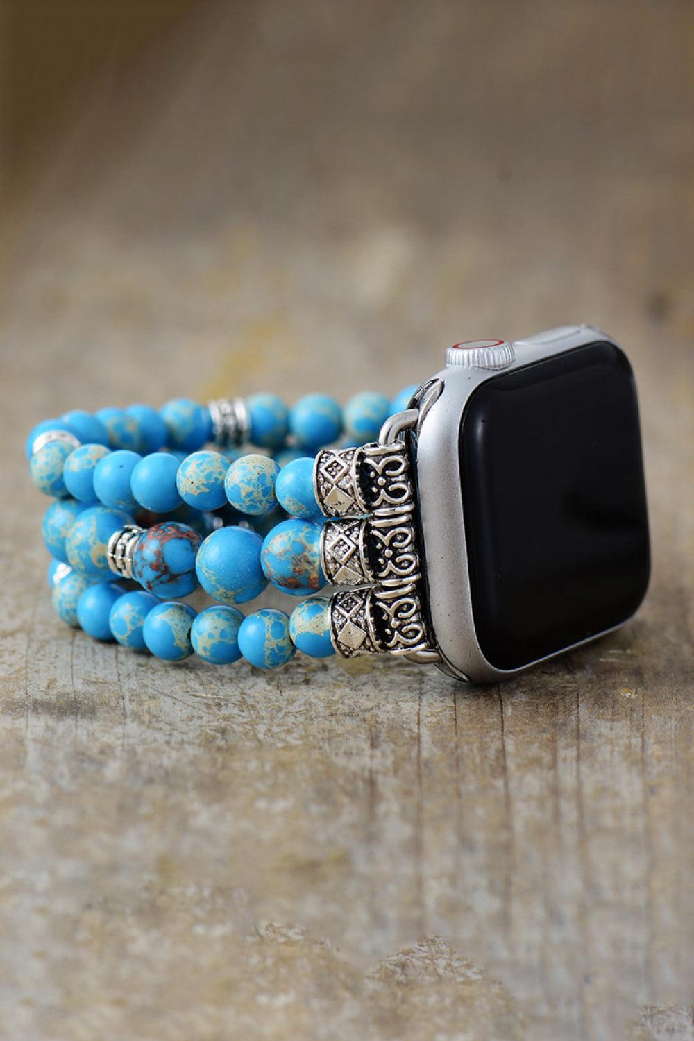 Synthetic Imperial Jasper Beaded Watchband Bracelet Sky Blue