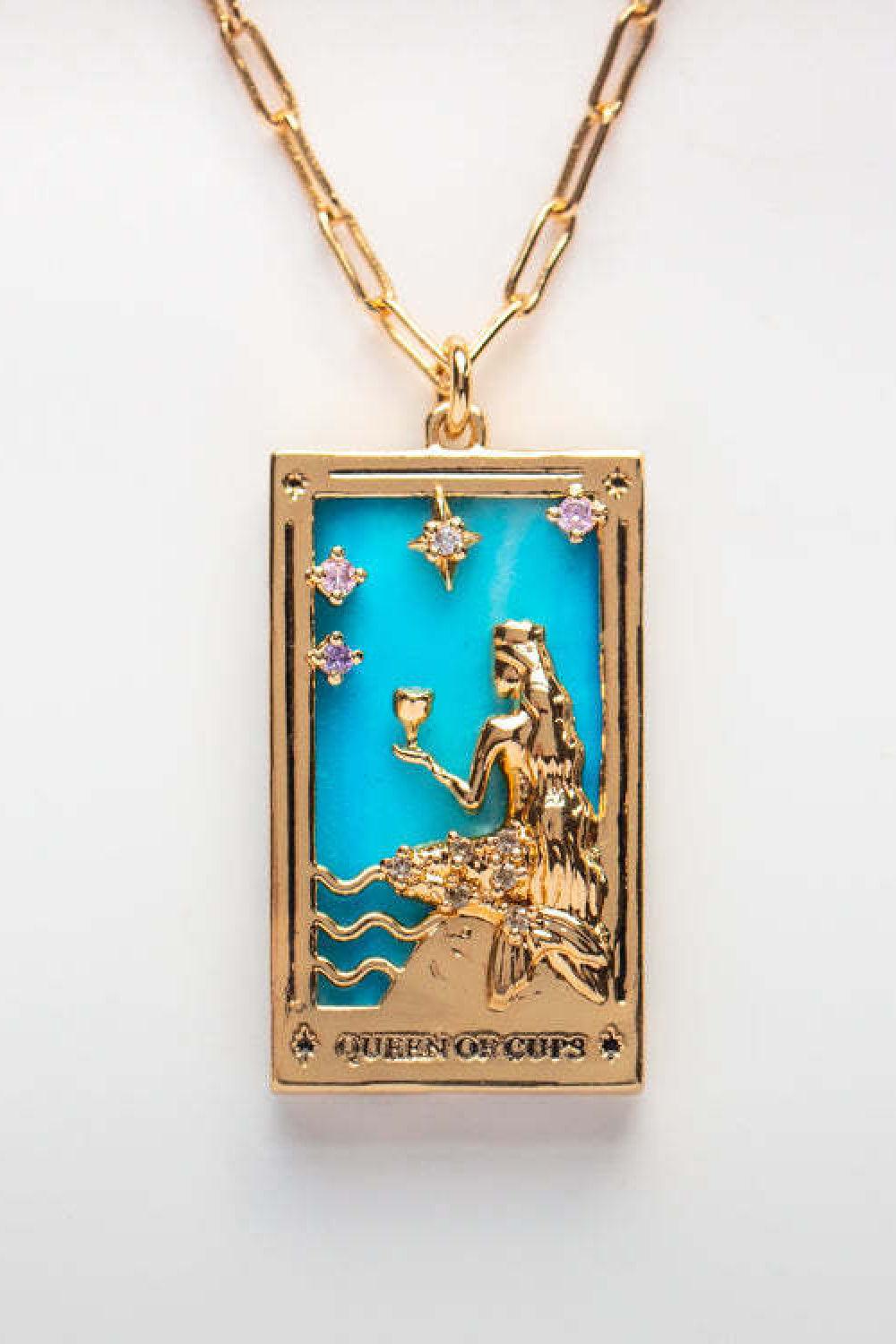 Tarot Card Pendant Stainless Steel Necklace Queen Of The Holy Grail One Size